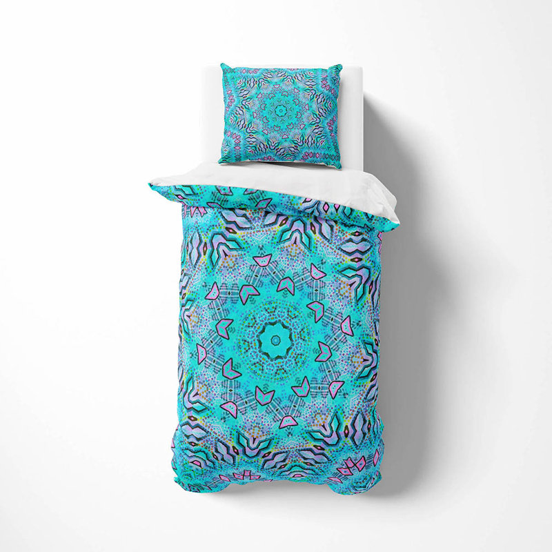 Ensemble de housse de couette et insert vert en microfibre 3 pièces, Housse de couette simple + 2 taies d'oreiller