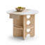 Table de salle à manger ronde à deux niveaux avec tablette inférieure fonctionnelle et pieds en grain de bois circulaires-513975126