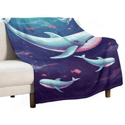 Whale Blanket for Home, Washable Throw Blanket for Travel, Lightweight Warm Blankets for Camping, Soft Bed Blankets for Women Men, Breathable Blankets 60"x50"