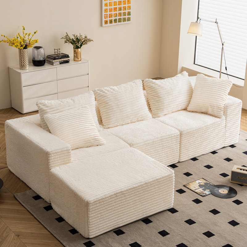 Boneless 108" W Reversible Modular Sectional with No Assembly Required, Beige 