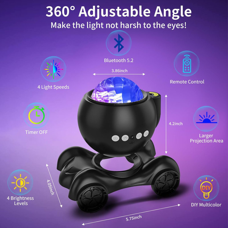 Projecteur de lumières d'aurore boréales avec enceinte Bluetooth, noir pur | 33 effets lumineux dynamiques, 8 bruits blancs apaisants, minuterie à distance, angle de projection réglable à 360°, cadeau idéal, décoration intérieure