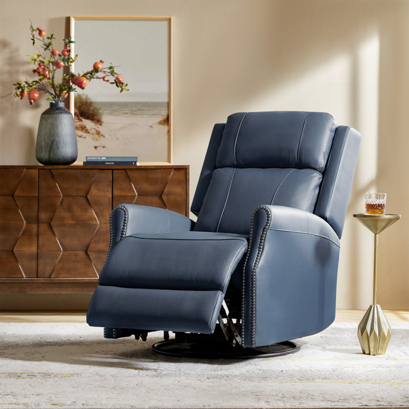 Fauteuil inclinable électrique basculant en cuir véritable 29,25 po avec port USB Urtan , Marine
