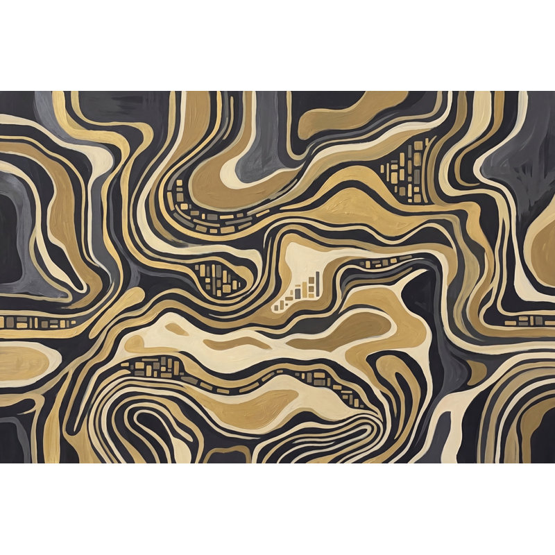 Papier peint topographique noir et doré, Non tissé, 120 po x 96 po