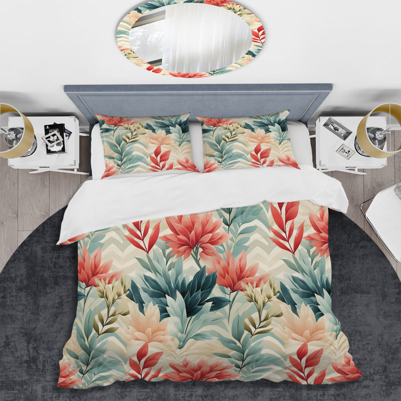 Ensemble de housse de couette Coral & Blue Enchanted Gardens, Housse de couette simple + 1 taie décorative stan