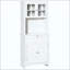 Élégant buffet avec huche, armoire de rangement pour garde-manger avec porte en verre encadrée et espace pour micro-ondes-963505375