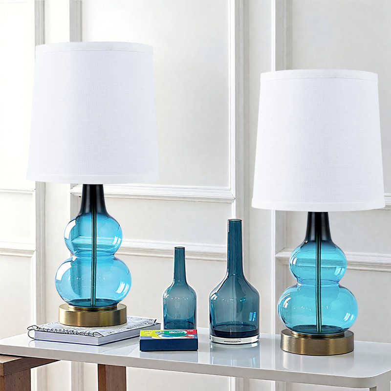 17.5 Inch Gradient Glass Table Lamp Set, Blue
