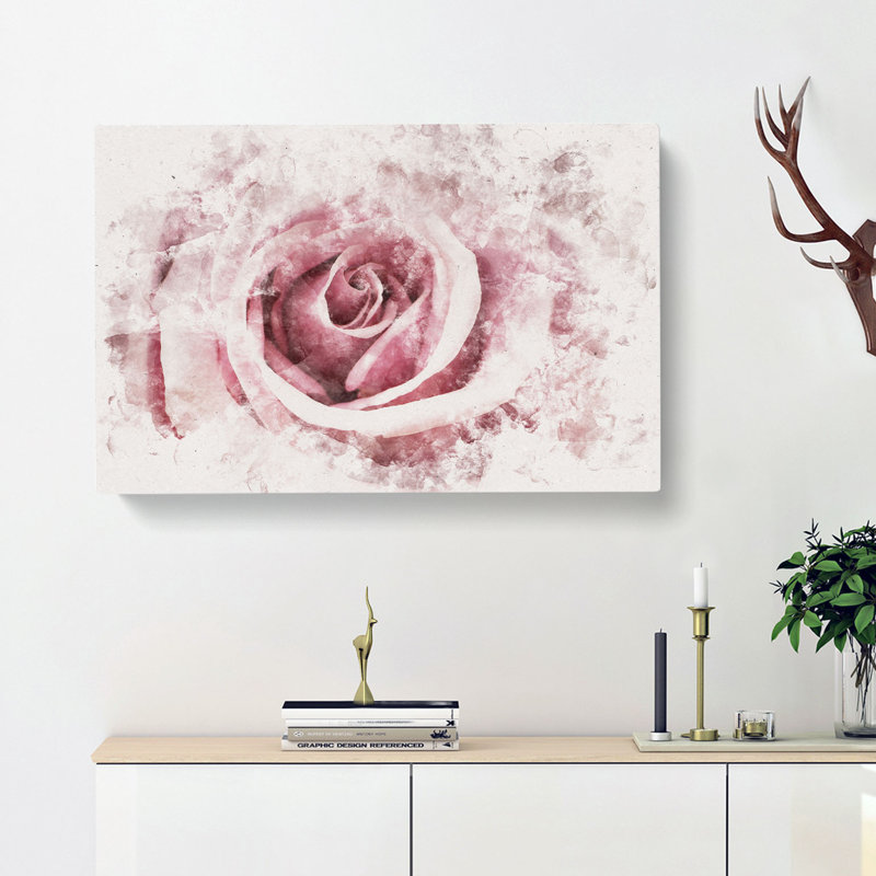 Pretty in Pink Rose Flower Watercolour - Wrapped Canvas, 40cm H x 60cm W x 3cm D