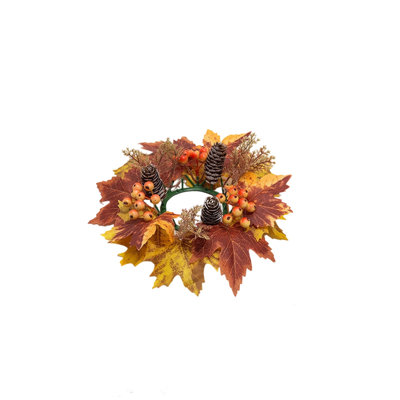 Couronne de bougie artificielle avec couronne de minis feuilles d'érable pour décoration de l'Action de grâce