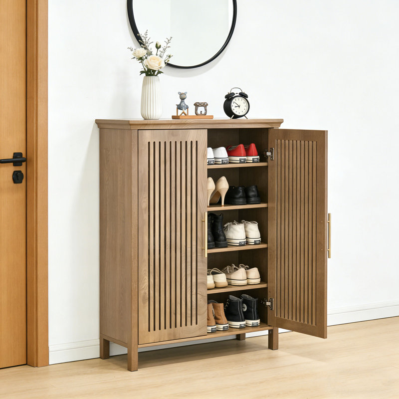 24 Pair Shoe Storage Cabinet With Door And Adjustable Shelves For Entryway Living Room