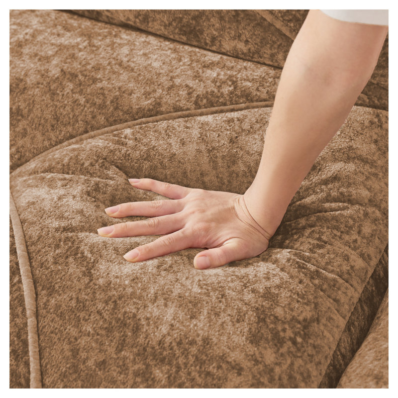 Canapé modulaire capitonné en velours Camel, Velours havane