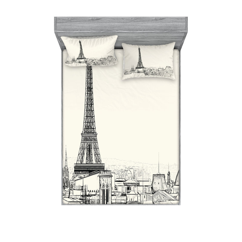 Ensemble de draps et taies décoratives Ambesonne City Love, coquille d'œuf et noir