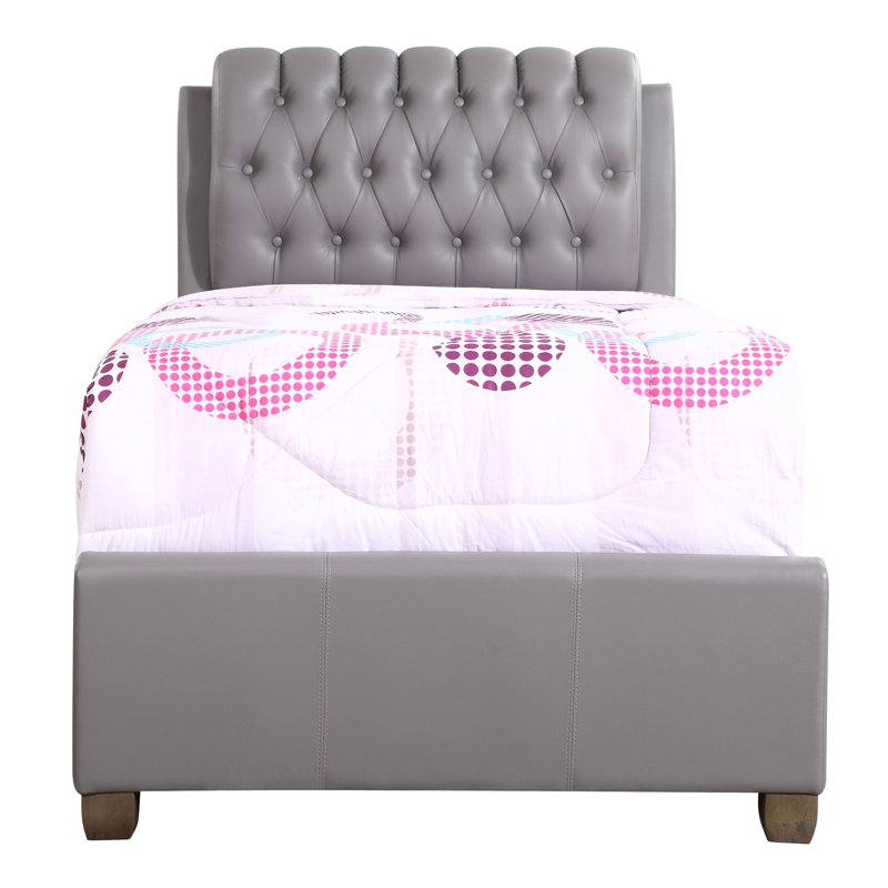 Lit tapissier Champetre, Simple, Gris clair