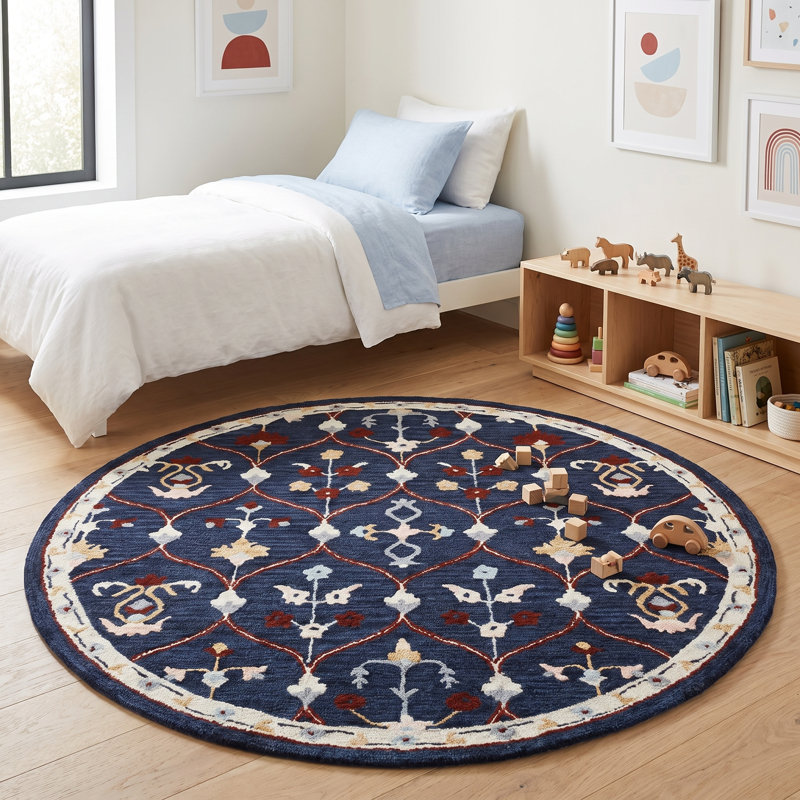 Tapis rond en laine avec envers antidérapant Borlaug, Rond 7 pi 3 po