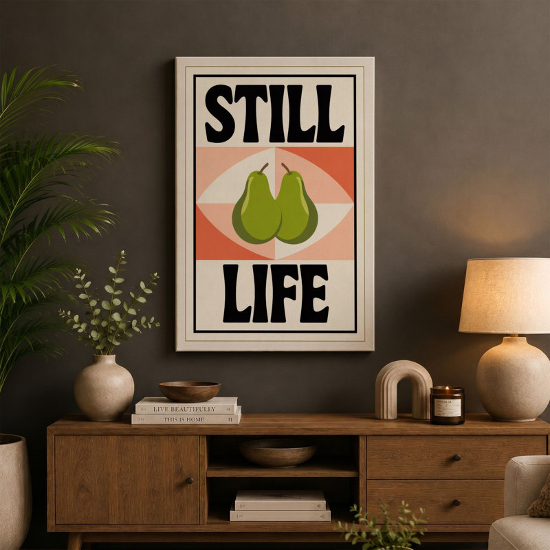 Still Life Pears Mid-Century - Wrapped Canvas, 18x12 - 45.7 x 30.5 cm, Taupe Border