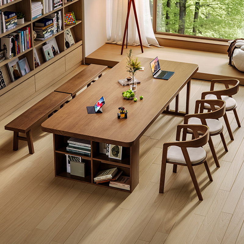 Bureaux rectangulaires bruns en bois massif, H 29,53 po x l 86,61 po x P 35,43 po