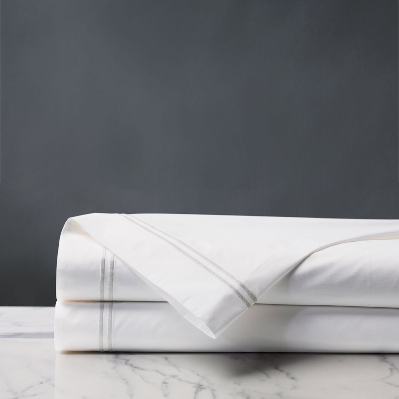 Drap-housse en percale de coton de qualité égyptienne 200 fils Enzo, Drap plat grand, Blanc
