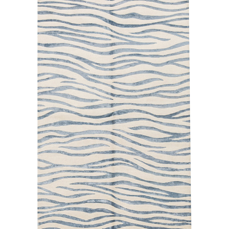 Tapis ivoire et bleu clair noué à la main de haute qualité