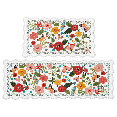 Tapis de cuisine festonné pour tapis de cuisine antidérapant et rembourré 2 pièces