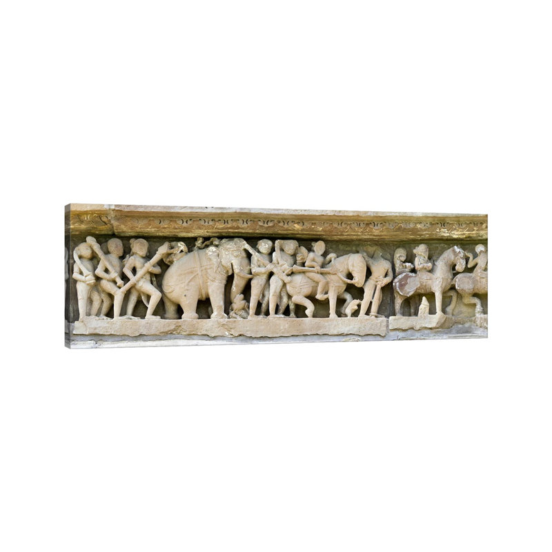 Sculptures Detail Of A Temple, Khajuraho, Chhatarpur District, Madhya Pradesh, India by Panoramic Images - Wrapped Canvas Panoramic Print