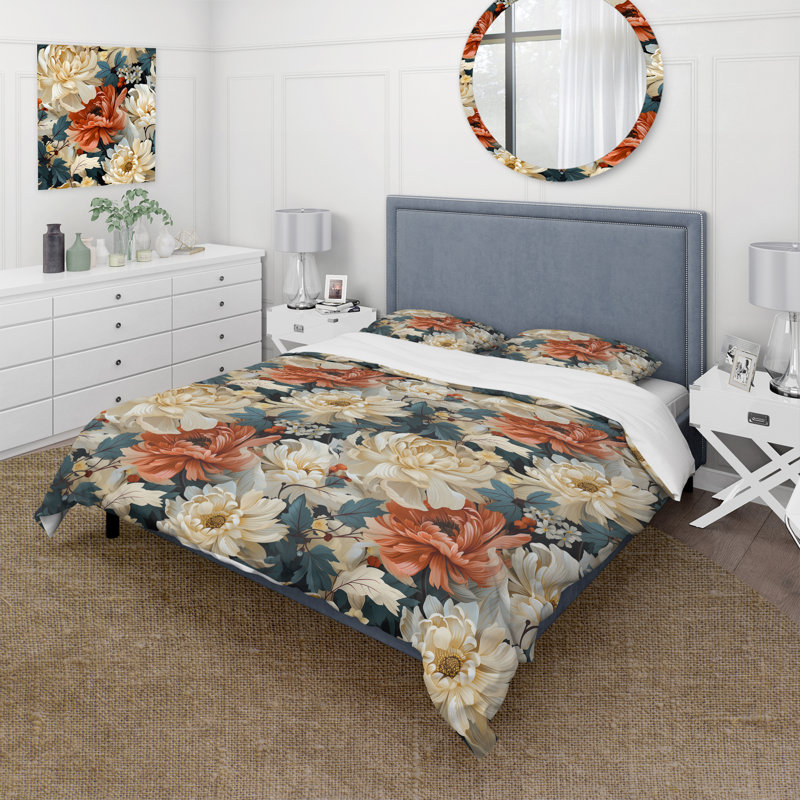 Ensemble de housse de couette Mosaic Beige and Orange Botanicals I - Floral