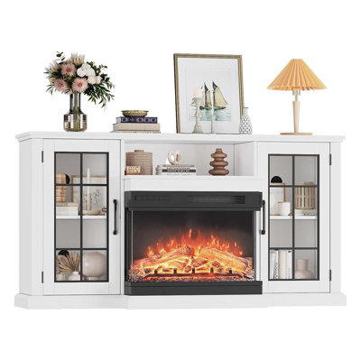 59in Fireplace TV Stand with Glass Door Storage for 65" TVs