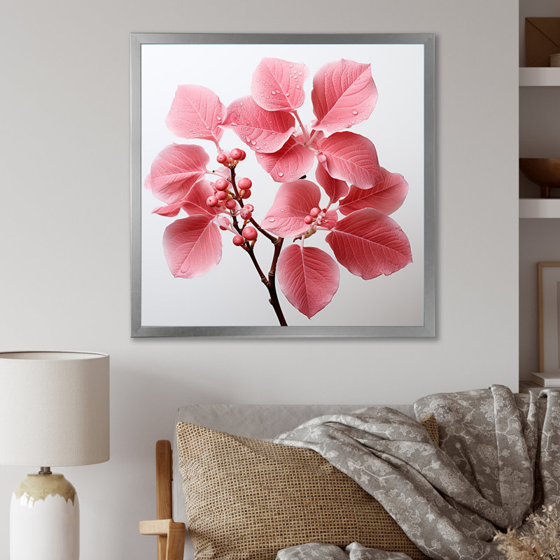 «Pink Leaves Rose Radiance» sur toile, Cadre simple argenté, H 36 po x l 36 po x P 1,5 po