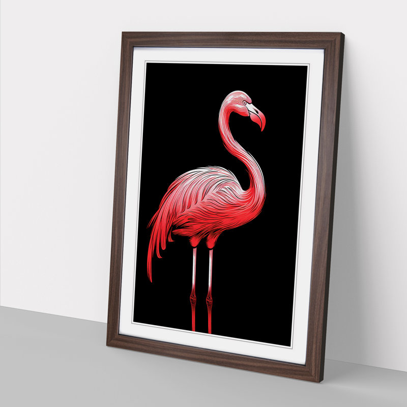 Flamingo Line Art - Framed Print, 46cm H x 34cm W, Walnut Framed