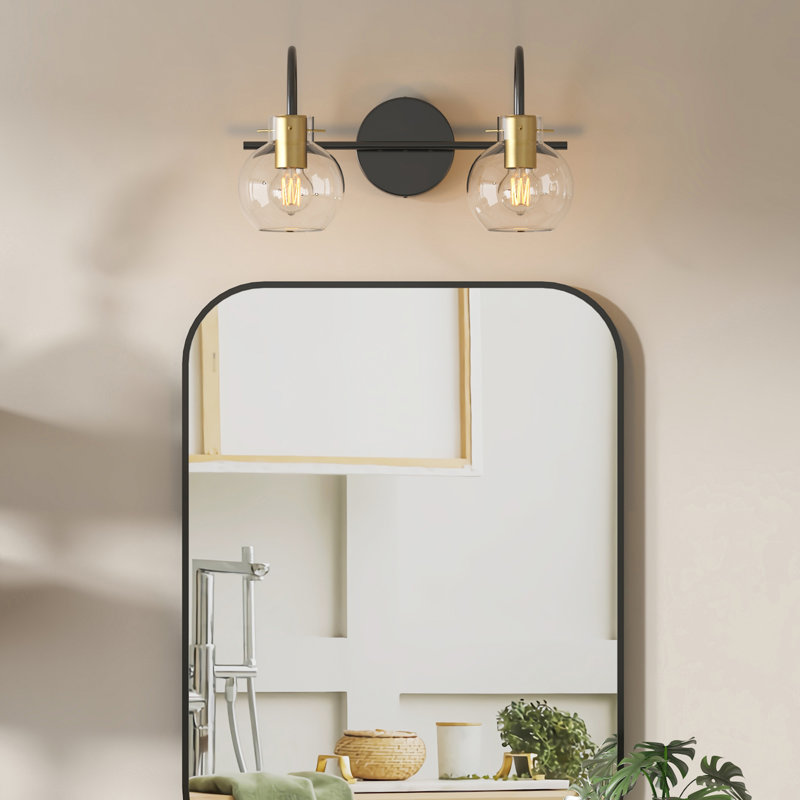 Luminaire de meuble-lavabo avec abat-jour transparent, Deux lumières, H 8,27 po x l 15,55 po x P 8,46 po