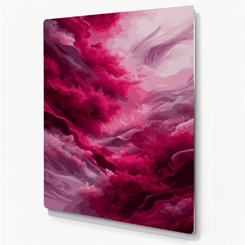 Paysage abstrait 69, art mural en métal mauve, H 20 po x l 30 po