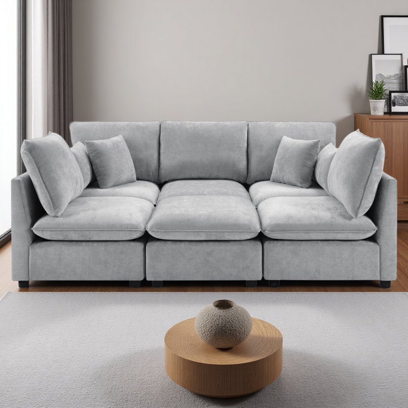 Canapé modulaire moderne Canapé modulaire de 93,7 po, Tissu gris