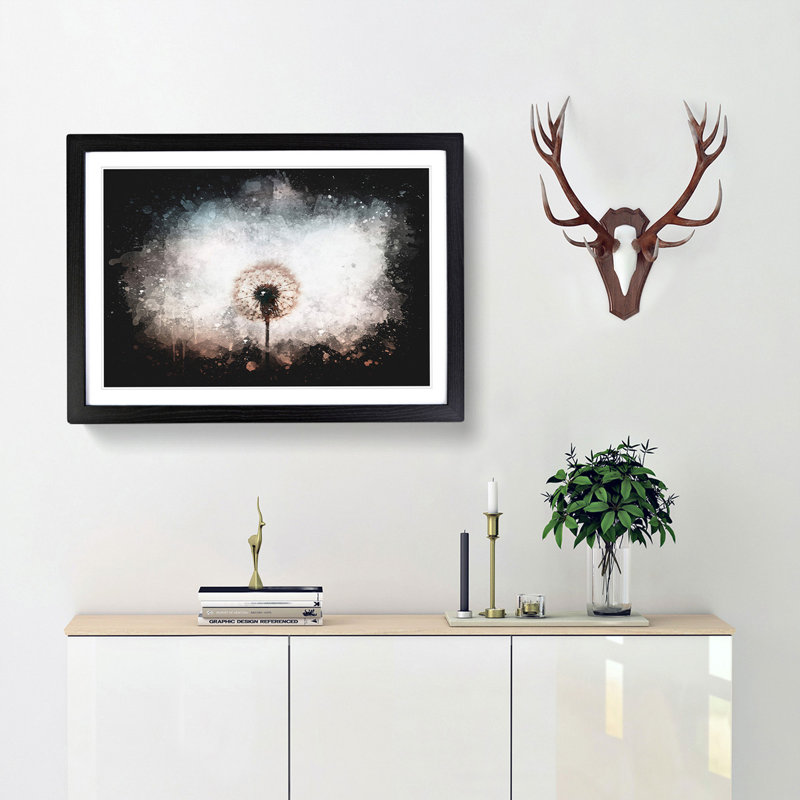 Dandelion Paint Splash - Framed Print, 33cm H x 45cm W x 2cm D, Black Framed