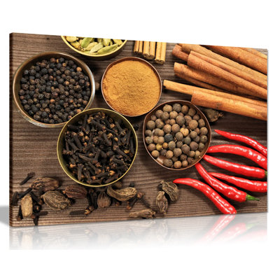 Rustic Spices & Red Chillies Kitchen Art - Wrapped Canvas Print