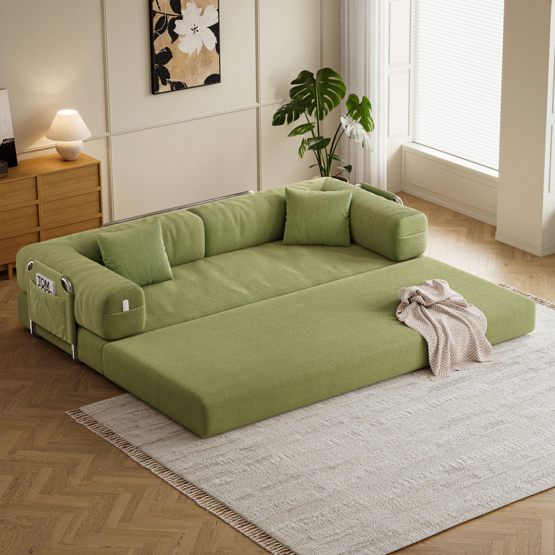Living Room Couple 2-Person Sofa,Convertible Sleeper Sofa Bed With 2 Pillows, Corduroy Couch Removable And Washable Sofa , Floor Sofa Lounge Couch For Small Spaces