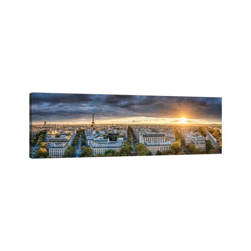 Paris Skyline Panorama At Sunset With View Of T by Jan Becke - Wrapped Canvas Panoramic Gallery-Wrapped Canvas Giclée