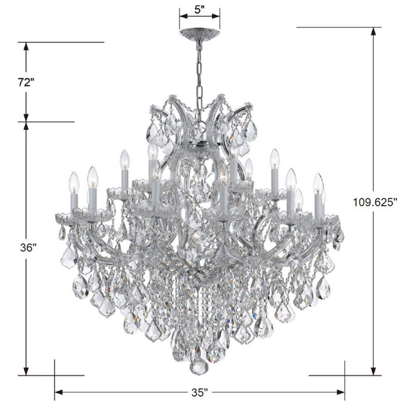 Lustre classique / traditionnel à 19 lumières de style bougie Wehr, Swarovski Spectra, Chrome