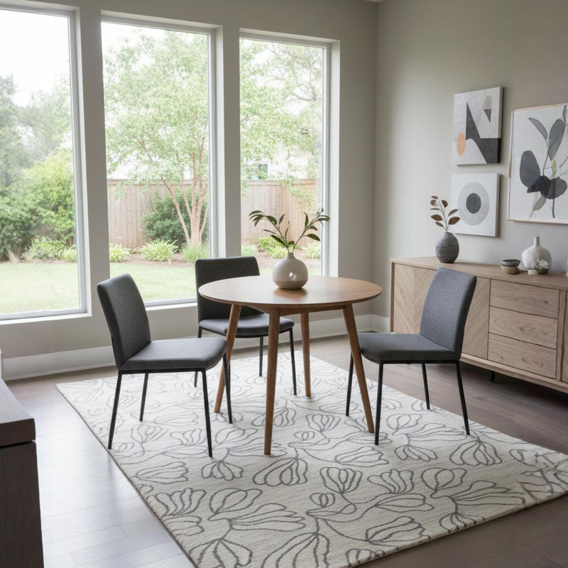 Tapis géométrique floral en laine touffeté à la main ivoire Bartz, Rectangle 5 pi x 7 pi 6 po