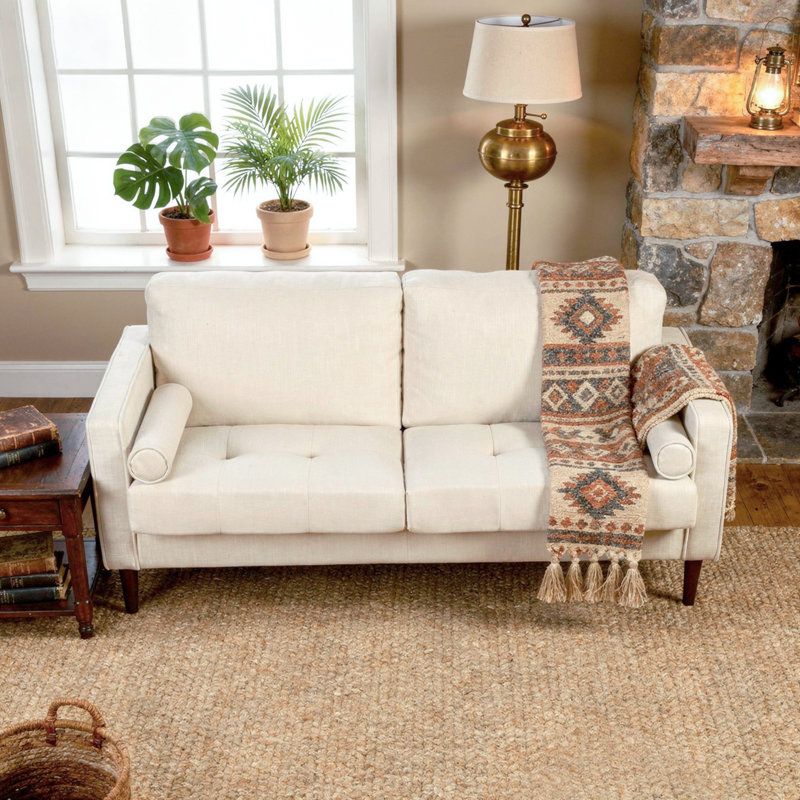 Causeuse à accoudoirs carrés 62,7 po Carmelinda, Chenille beige