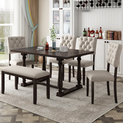 Ensemble de table et chaises de salle à manger de 6 pièces avec pieds et coussins de forme spéciale rembourrés de mousse pour salle à manger TREXM