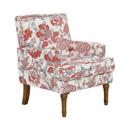Floral-patterned Decorative Chair, Studded Armchair, Upholstered Lounge Chair With Solid Wood Legs