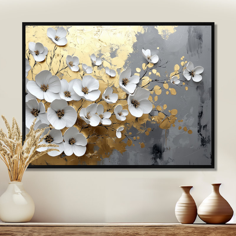Altamirano - Floral Wall Art, H 30 po x l 40 po, Noir, Cadre flottant