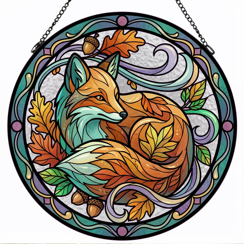 Panneau de vitrail d'automne Fox, H 12 po, H 12 po