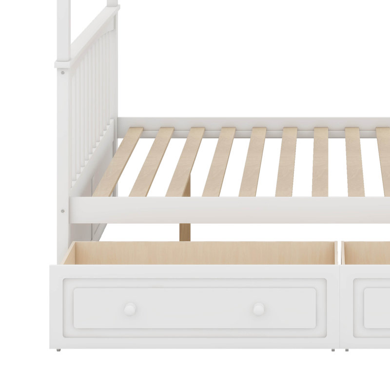 Full Over Full Bunk Bed With Drawers, White
