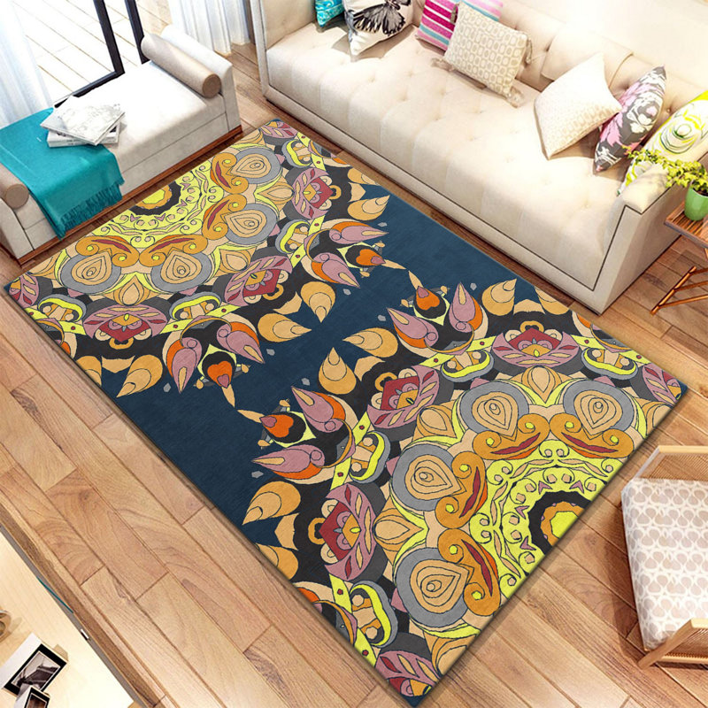 Stylish Woven Carpet (3.1 x 4.6 ft), 100% Polyester, Non-Slip Felt Dot Underside | Raschel Knitting, 0.4 in Pile Height | Machine Washable, Digital Print Design | Perfect for Living Room, Bedroom & Office Decor