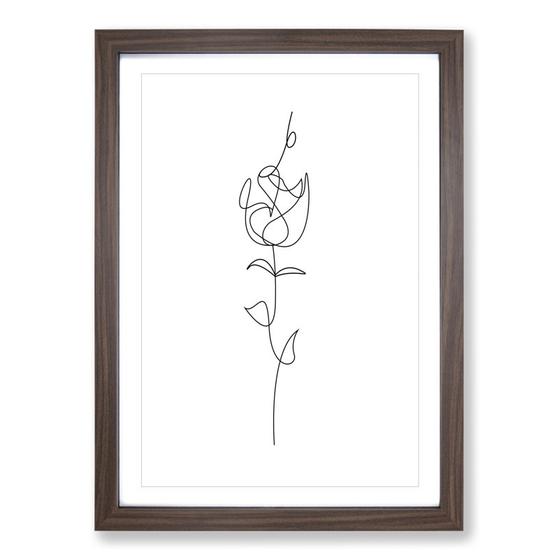 Line Flower - Picture Frame Drawing, Walnut Framed, 90cm H x 65cm W x 2cm D