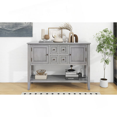 Grande console de rangement rétro Cambridge Series avec quatre petits tiroirs et une tablette inférieure pour les salons, les entrées et les cuisines
