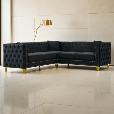 Canapé d'angle en velours de 82,2 pouces, canapé modulaire en forme de L, canapés d'angle 5 places avec 3 coussins pour le salon, la chambre à coucher, un appartement, un bureau