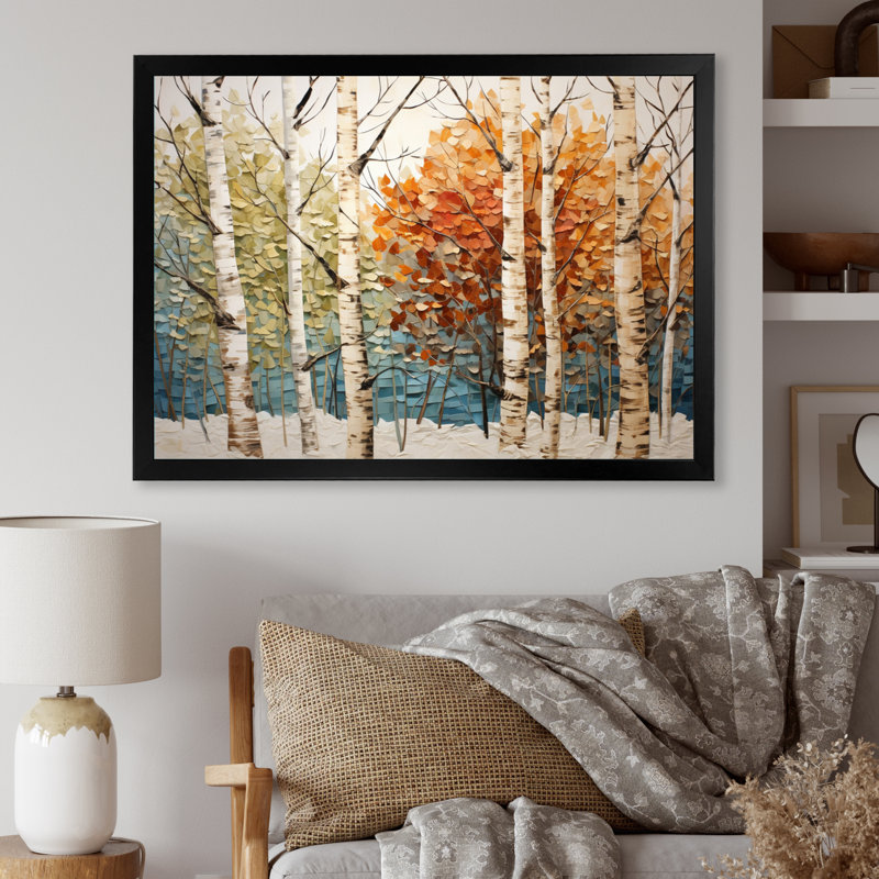 Bouleau saisonnier bois de bouleau III - arbre, art mural, H 24 po x l 32 po x P 1 po, Cadre simple noir