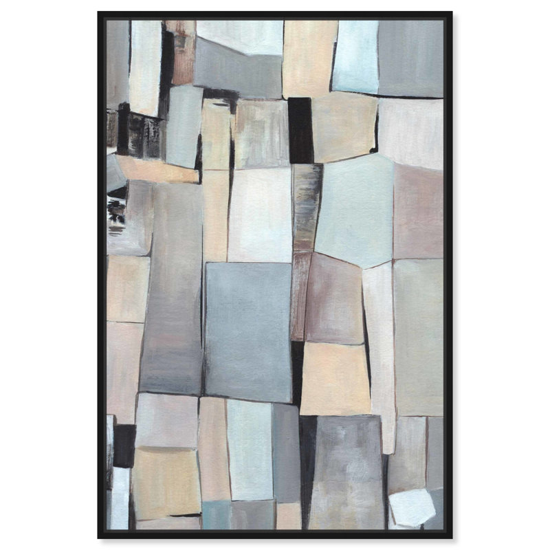 «Abstract Land», toile abstraite géométrique par Art Remedy, H 16 po x l 11 po, Cadre noir