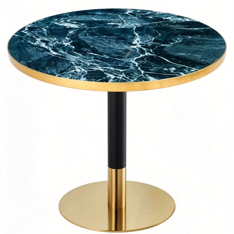 30" Sintered Stone Dining Table With Gold Metal Pedestal Base – Commercial & Residential Use For Cafés, Restaurants & Small Spaces