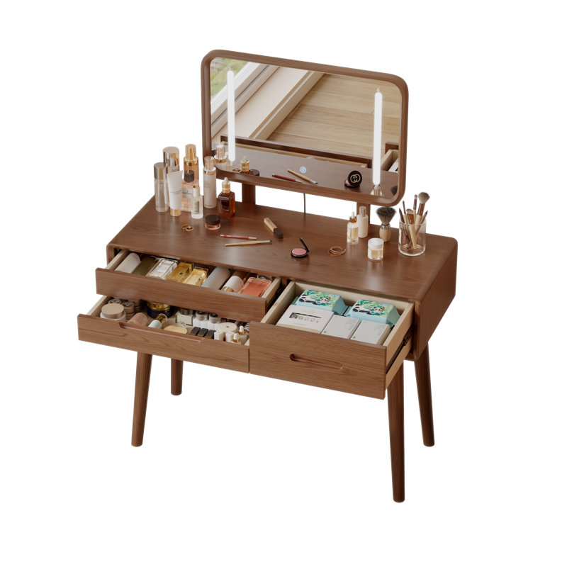Meuble-lavabo en bois massif Anita Aevah, miroir amovible, éclairage réglable, équipé de trois tiroirs, L 31,5 po, Tanné